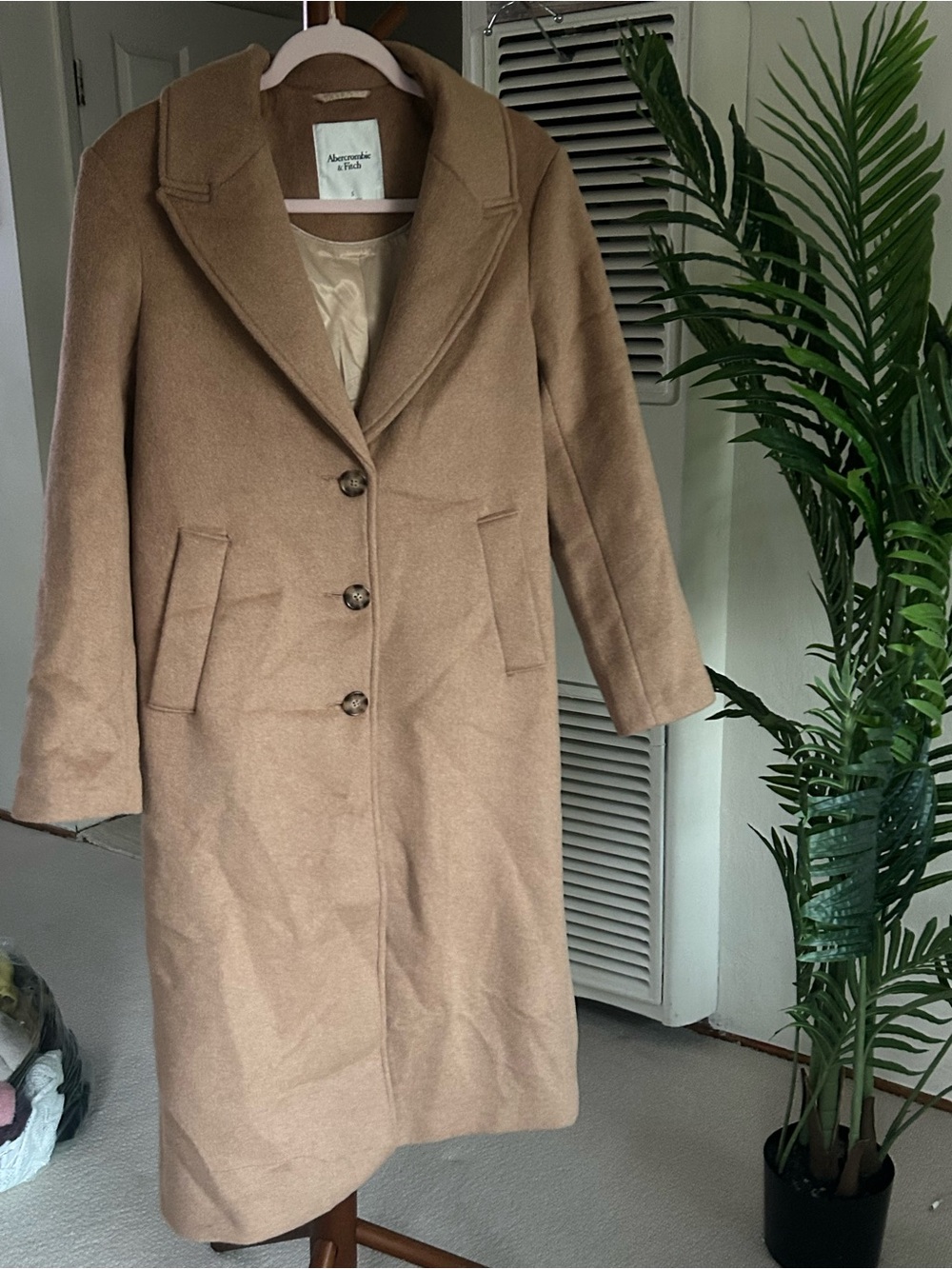 Abercrombie & Fitch Tan Wool-Blend Long Trench Coat